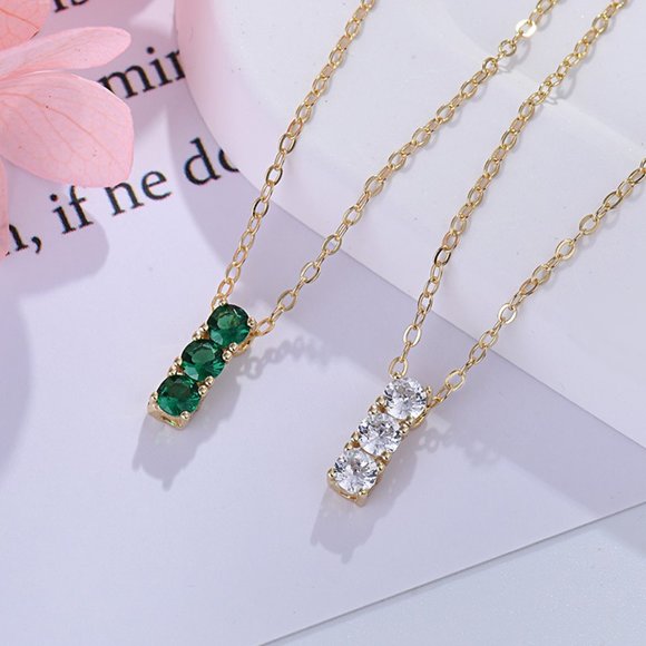 14k Gold Round Emerald Malachite Necklace, Gold Minimalist Emerald Necklace Gift - Picture 1 of 5